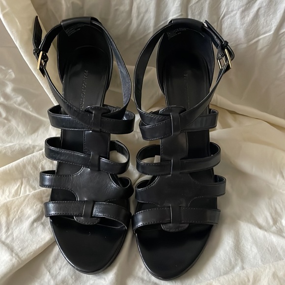 FRANCO FORTINI BLACK LEATHER HEELED SANDALS SIZE 8 - Picture 2 of 10